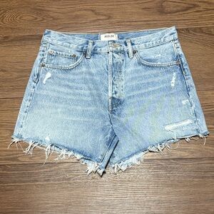 AGOLDE Parker Long Distressed Denim Shorts Size 28 High Rise Cutoff
